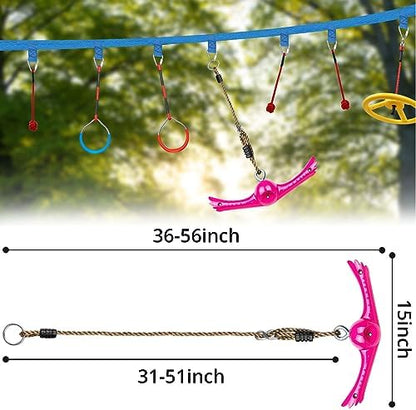 Ninja-Twister Swing Spins Set: Slackline Attachments - 360° Handle Twist-Spin Flips Toy Activate Ninja Powers - Ninja Warrior Accessories - Kids Ninja Hang Toys for Playground Backyard,Pink