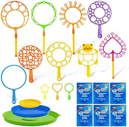 JOYIN Big Bubble Wands Set with with Tray, 21" Giant Bubble Wands Bulk for Kids, Summer, Outdoor Play Period & Birthday Party & Games, 6 Pcs Solution Suitable, Suitable for All Age People
