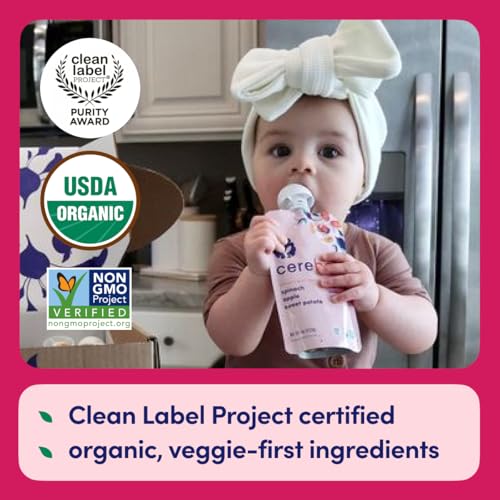 Cerebelly Baby Food Pouches – Organic Dairy Free Smoothies for Toddlers | No Added Sugar, Fiber, Non-GMO | Baby Smoothie Pouches | 4 Ounce BPA-Free Pouch | Spinach Strawberry | 12 Count