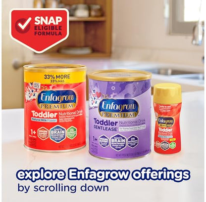 Enfagrow PREMIUM Toddler Nutritional Drink, Made with Real Milk, Brain-Building Omega-3 DHA, Nutrients and Prebiotics for Growth & Immune Support, Non-GMO, Toddler Milk Powder, 32 Oz Can, 6 Count
