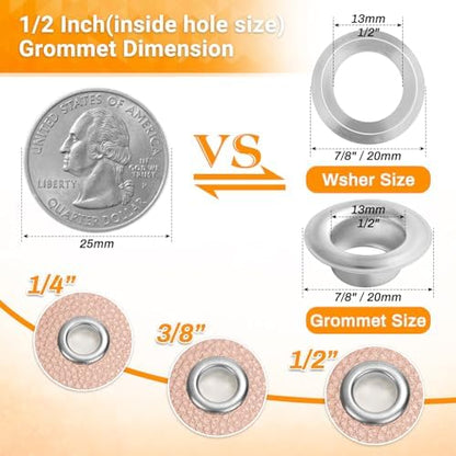 643Pcs Grommet Tool Kit 1/2 Inch(Inside Hole Size) Eyelet Kit with 320Pcs Eyelets Grommets, 320Pcs Washers, and Grommet Eyelet Pliers for Leather/Belt/Shoes/Crafts