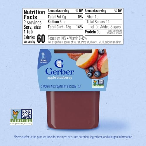 Gerber 2nd Foods Apple Blueberry, 4 Ounce Tubs, 2 Count (Pack of 8)