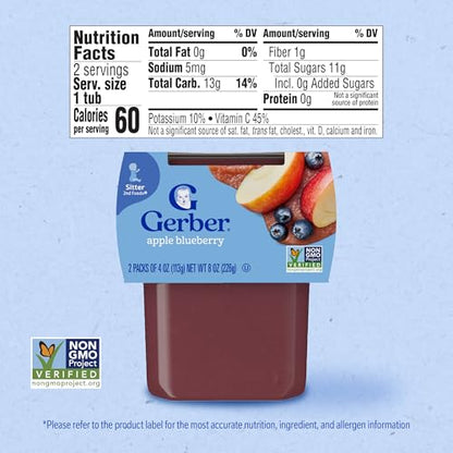 Gerber 2nd Foods Apple Blueberry, 4 Ounce Tubs, 2 Count (Pack of 8)
