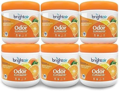 Bright Air 14 oz. Super Odor Eliminator, For Medium-Size Spaces, Mandarin Orange and Fresh Lemon Scent, Case of 6, Air Freshener, Natural Essential Oils, Lasts Up to 90 Days Each