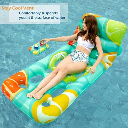 Jasonwell Inflatable Pool Float Adult - Pool Floaties Lounger Floats Floating Chair Raft with Adjustable Backrest Cup Holders Water Floaty Lake Lounge Tanning Floats Beach Party Toys for Adults Fruit