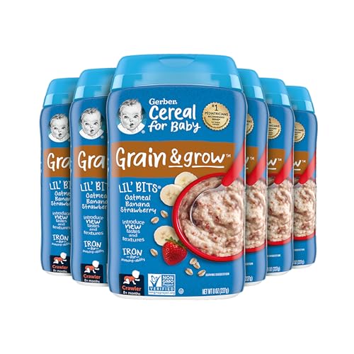 Gerber Stage 3 Baby Food, Oatmeal Banana Strawberry Cereal, Whole Grains, Iron, Baby Oatmeal Cereal, 6-Pack