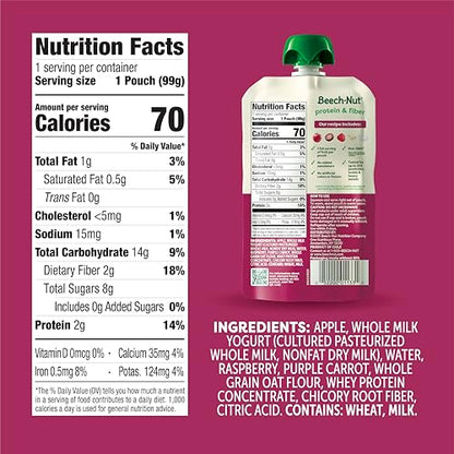 Beech-Nut Baby & Toddler Food Pouches Variety Pack, Protein & Fiber/Iron & Zinc/Prebiotic Fiber Fruit & Veggie Purees, 3.5 oz (18 Pack)