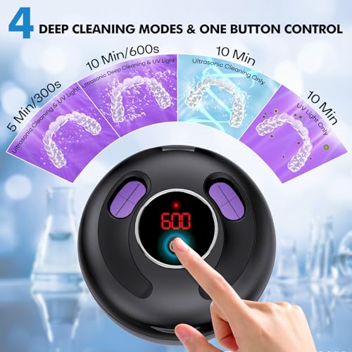 Upgraded Ultrasonic Retainer Cleaner Machine, 45kHz Ultrasonic Dentures Cleaner for Night Guards, Braces, Aligner, Toothbrush, Jewelry and More, 200ML Capacity, Black