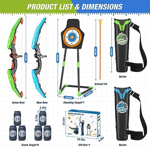 2 Pack Bow and Arrow for Kids, LED Light Up Archery Set with 24 Suction Cup Arrows, 1 Standing Target, 6 Score Targets & 2 Quiver, Indoor Outdoor Sport Gifts for Boys Girls Ages 4-8