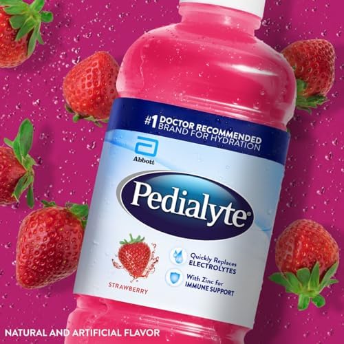 Pedialyte Electrolyte Drink, Hydration Drinks for Kids & Adults, Strawberry, Liter, Pack of 8