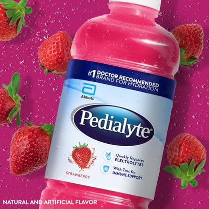 Pedialyte Electrolyte Drink, Hydration Drinks for Kids & Adults, Strawberry, Liter, Pack of 8