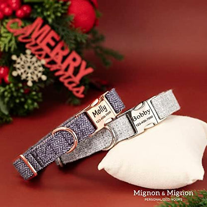 Personalized Dog Collar, Custom Pet Name and Contact Info Engraved, Adjustable Cotton Collar for Small Dogs, Cats, and Puppies with Safety Buckle – ACL