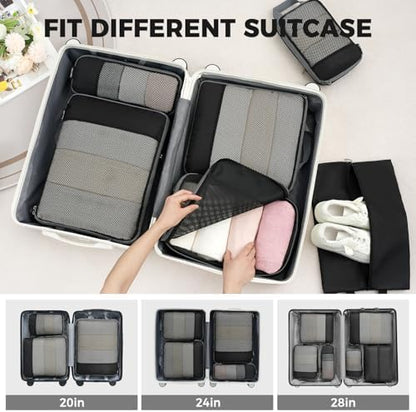 BAGAIL 4 Set/6 Set/8 Set Compression Packing Cubes Travel Accessories Expandable Packing Organizers (Half Mesh, 6-Black)