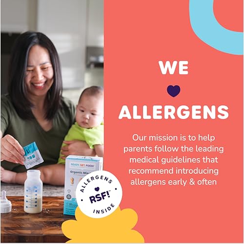 Stage 1 Mix-ins – Safe & Easy Early Allergen Introduction for Babies 4+ Months, Mix with Breastmilk, Formula & Baby Food, With 3 Top Allergens: Organic Peanuts, Milk & Eggs By Ready Set Food!(30 Days)