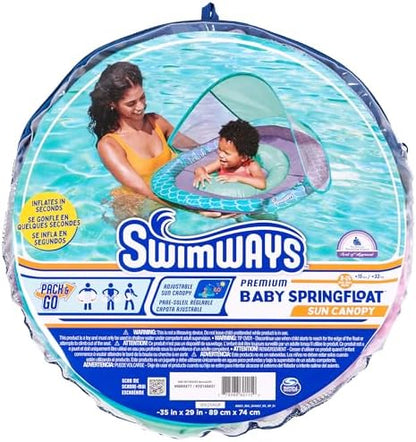 SwimWays Baby Spring Float with Adjustable Canopy and UPF Sun Protection, Blue Lobster