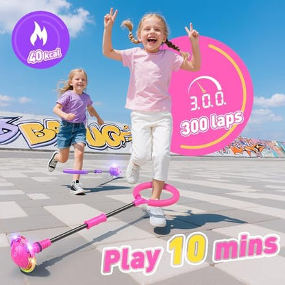 HopeRock Skip Ball Toy for Girls Ages 6-10,Girl Birthday Gifts,3 Fun Modes,Flashing Light-Up Wheel,LED Digital Counter,Replaceable Battery,Girl Birthday Gifts for Age 6-10+,Fun Outdoor Girl Toys-Pink