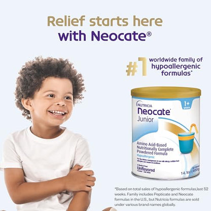 Nutricia Neocate Junior - Hypoallergenic, Dairy-Free, Amino Acid-Based Formula Without Prebiotics for 1+ Years - for Toddlers, Kids & Teens - Powdered Formula - 14.1 oz can (Case of 1)