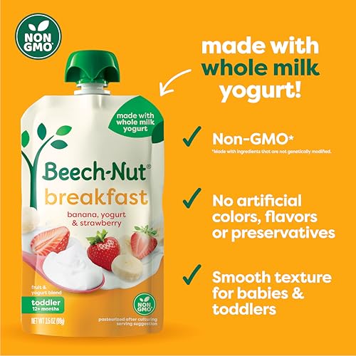 Beech-Nut Baby & Toddler Food Favorite Flavors Pouches Variety Pack, Fruit Veggie and Whole Milk Yogurt Purees, Baby Pouch Puree Starter Pack, 3.5oz (18 Pack)