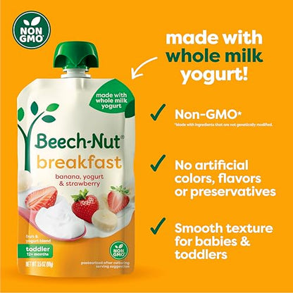 Beech-Nut Baby & Toddler Food Favorite Flavors Pouches Variety Pack, Fruit Veggie and Whole Milk Yogurt Purees, Baby Pouch Puree Starter Pack, 3.5oz (18 Pack)