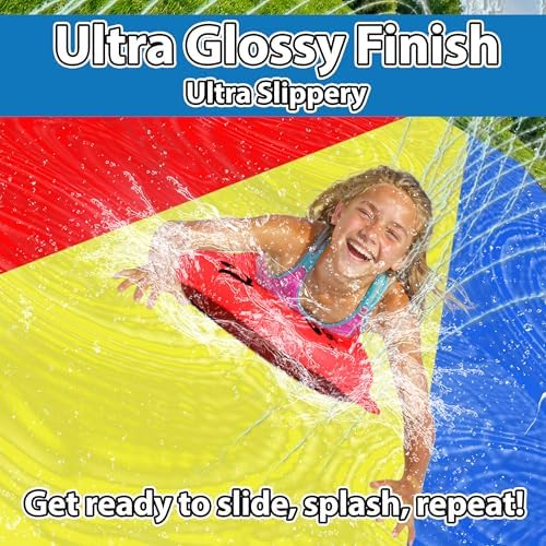 JAMBO Premium Triple Water Slide and 3 Bodyboards, Updated Model Slip Splash and Slide Heavy Duty Water Slides- 3-Way Sprinkler System, Splash Mat Pad, Backyard Outdoor Water Toys n Slides for Kids