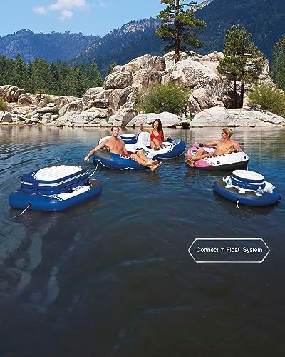 INTEX 58824EP River Run 1 Inflatable Floating Lounge: Comfortable Backrest – Built-in Cup Holders – Durable Grab Handles – All Around Grab Rope – 220lb Weight Capacity – Pink