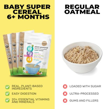 Else Nutrition Baby Cereal Stage 1 for 6 months+, Plant Protein, Organic, Whole foods, Vitamins and Minerals (Original, 6 Pack)