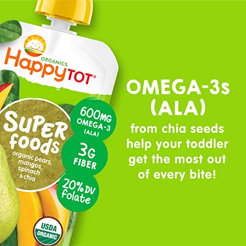 Happy Tot Organics Stage 4 Baby Food Pouches, Gluten Free, Vegan Snack, SuperFoods Fruit & Veggie Puree & Chia Variety Pack, 4.22 Ounce (Pack of 16), Amazon Exclusive