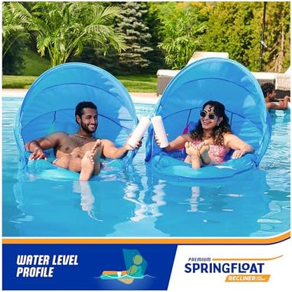 SwimWays Spring Float Premium Recliner with Canopy Pool Lounger, Inflatable Pool Floats Adult with Fast Inflation for Ages 15 & Up, Sky Blue