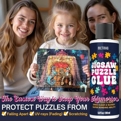 Jigsaw Puzzle Glue Clear (2 Pack), Puzzle Glue with Two Applicators, Easily Preserves Finished Puzzles, Quick-Drying, Non-Toxic & Water-Soluble for Adults, for 3000/4500/5000 Pieces