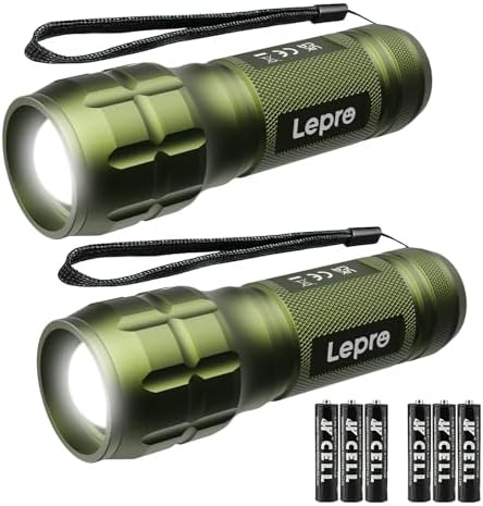 Lighting EVER LED Flashlights High Lumens, Small Flashlight, Waterproof, Adjustable Focus Flash Light for Outdoor, Emergency, Camping, AAA Batteries Included, 2 Pack