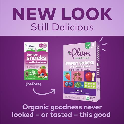 Plum Organics Teensy Snacks Soft Fruit Snacks - Berry with Puffed Quinoa - 0.35 oz Bags (Pack of 40) - Organic Toddler Food Fruit Snacks