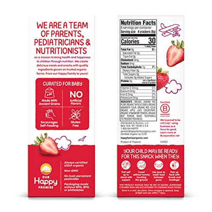 Happy Baby Organics Baby Snacks, Gentle Teething Crackers, Gluten Free & Vegan, Strawberry & Beet, 12 Count (Pack of 6)