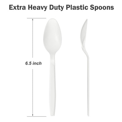 Dealusy 360 Count White Plastic Spoons Disposable, BPA-Free, Heat Resistant, Solid and Durable Disposable Spoons Heavy Duty Bulk, Premium Spoons plastic disposable for Party Supply