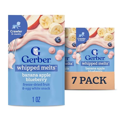 Gerber Stage 3 Baby Food Snacks, Banana Apple Blueberry Whipped Melts, Baby Led Feeding, 7PK