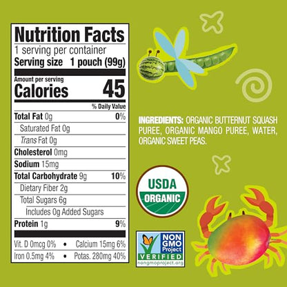 Earth's Best Organic Butternut Squash, Mango and Sweet Peas Puree Pouch 3.5 oz (Pack of 12)