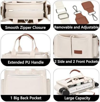 Tote Bag for Women With Compartments,Large Canvas Tote Women's Purse Crossbody Bags Work Laptop Book Bag Satchels Handbags