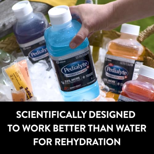 Pedialyte AdvancedCare Plus Electrolyte Hydration Drink, Has 33% More Electrolytes and Has PreActiv Prebiotics, Orange Breeze, 1 Liter, Pack of 4
