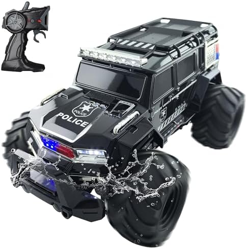 Threeking 1:14 Waterproof Rc Police Cars Amphipious Remote Control Car SUV Truck Indoor Outdoor Toys with Police-Siren Lights for 6 7 8 9 10 11 12 Year Old Kids Boys Girls Gifts Presents