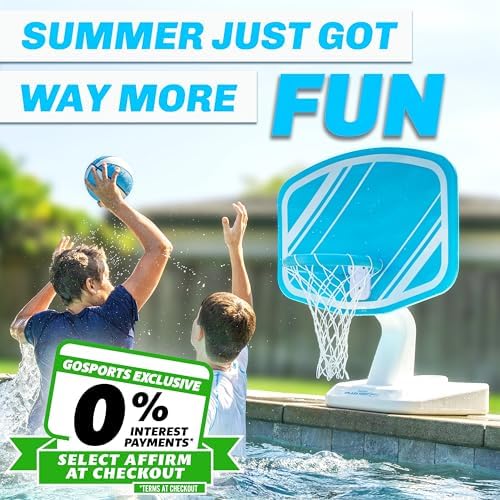 GoSports Splash Hoop PRO Swimming Pool Basketball Game, Includes Poolside Water Basketball Hoop, 2 Balls and Pump – Aqua