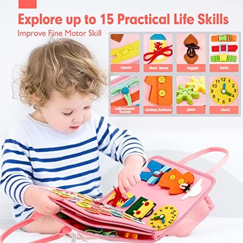 hahaland Toddler Busy Board Montessori Toys, Preschool Educational Learning Toys for 3 Year Old Girl Gifts with Life Skills, Alphabet, Number, Shape, Color, Animal, Weather - Toddler Girl Travel Toy