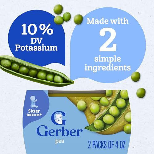 Gerber Stage 2 Baby Food Peas, Baby Peas Puree Tub, No Added Salt, No Artificial Colors or Flavors, Baby Puree, Baby Food Vegetables, 16-Pack
