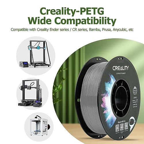 Official Creality PETG 3D Printer Filament 1.75mm 1KG (2.2lbs), High Precision, Strong Toughness, Odorless, Better Flow, Moistureproof 3D Printing CR PETG Filament, Grey
