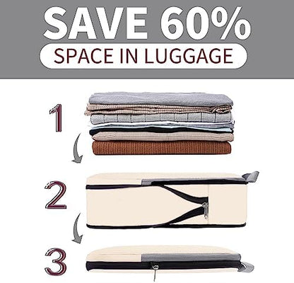 BAGAIL 4 Set/6 Set/8 Set Compression Packing Cubes Travel Accessories Expandable Packing Organizers (Cloth Pattern, 4-Beige)