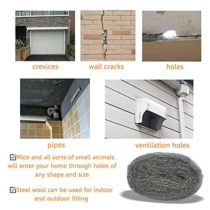 Steel Wool Fill Fabric DIY Kit, Coarse Wire Wool Hardware Cloth, Gap Blocker, Keep Mice Away from Holes/Siding/Pipeline/Vents in Garden, House, 4 Pack × 10FT