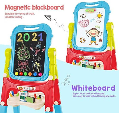 Easel for Kids,Rotatable Double Sided Adjustable Standing Art Easel with Painting Accessories for Toddlers Boys and Girls-Blue
