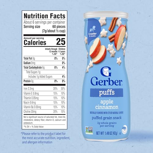Gerber Baby Snacks Puffs, Apple Cinnamon, 1.48 Ounce (Pack of 6)