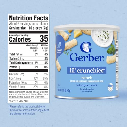 Gerber Snacks for Baby Lil Crunchies, Ranch, 1.48 Ounce (Pack of 6)