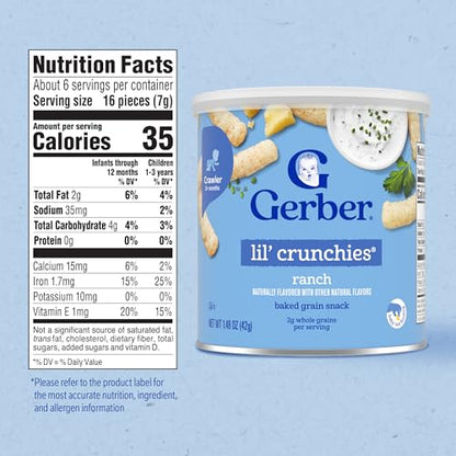 Gerber Snacks for Baby Lil Crunchies, Ranch, 1.48 Ounce (Pack of 6)
