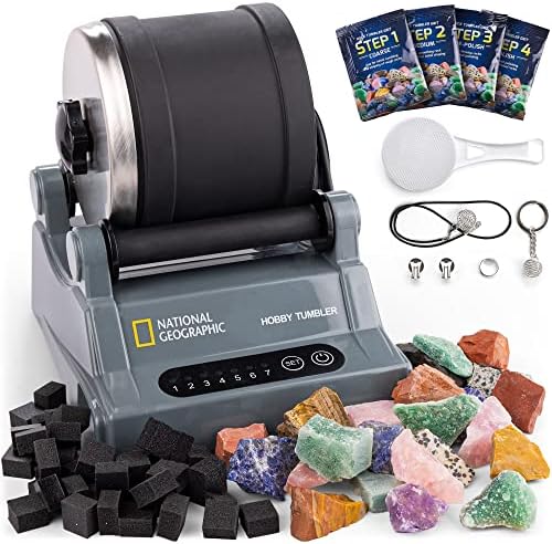 National Geographic Hobby Rock Tumbler Kit – Durable Leak-Proof Rock Polisher with 7-Day Timer, Complete Rock Tumbling Kit, Geology Hobby for Kids, Educational Science Kit, Rock Collection