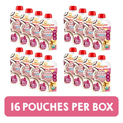 Happy Tot Organics Stage 4 Baby Food Pouches, Gluten Free, Vegan & Dairy Free Snack, Super Morning Fruit & Oat Blend, Bananas, Dragon Fruit, Coconutmilk, Oats & Chia, 4 Oz (Pack of 16)